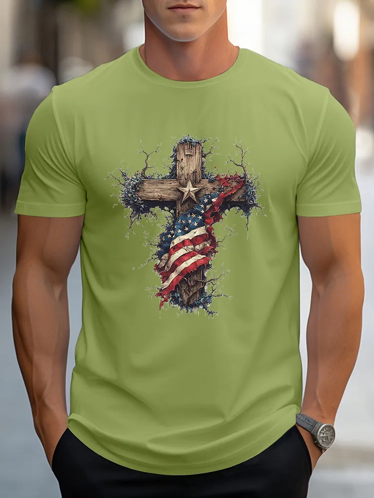 Man'S Independence Day and Faith Round-Neck Short-Sleeved T-Shirt