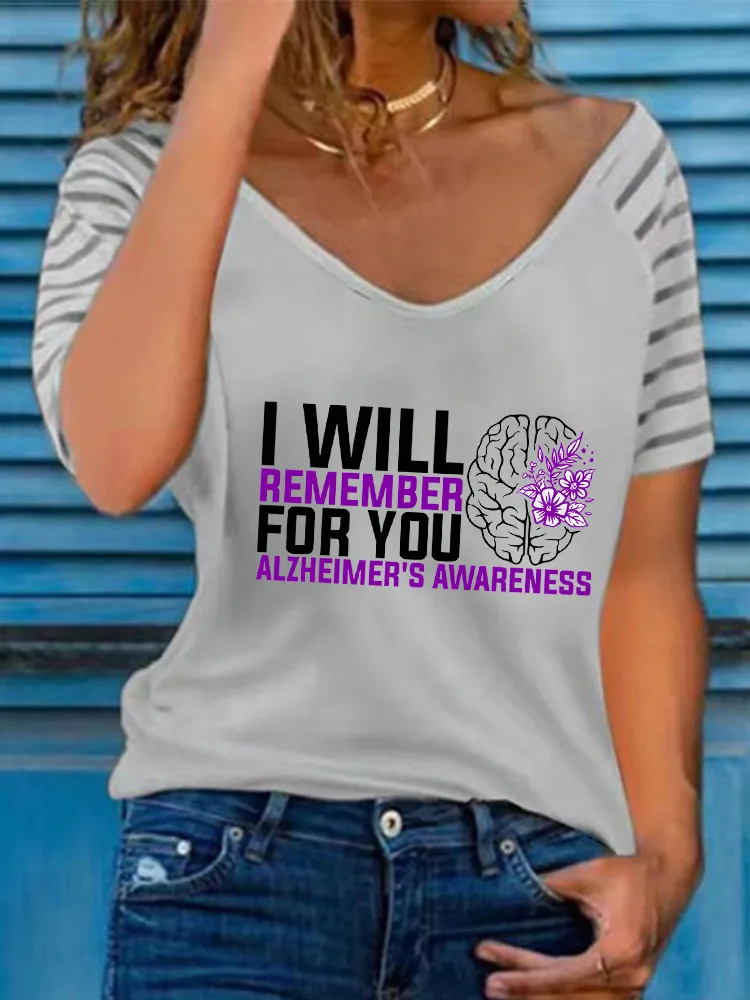 Women'S I Will Remember For You Alzheimer'S Awareness V-Neck Short-Sleeved T-Shirt