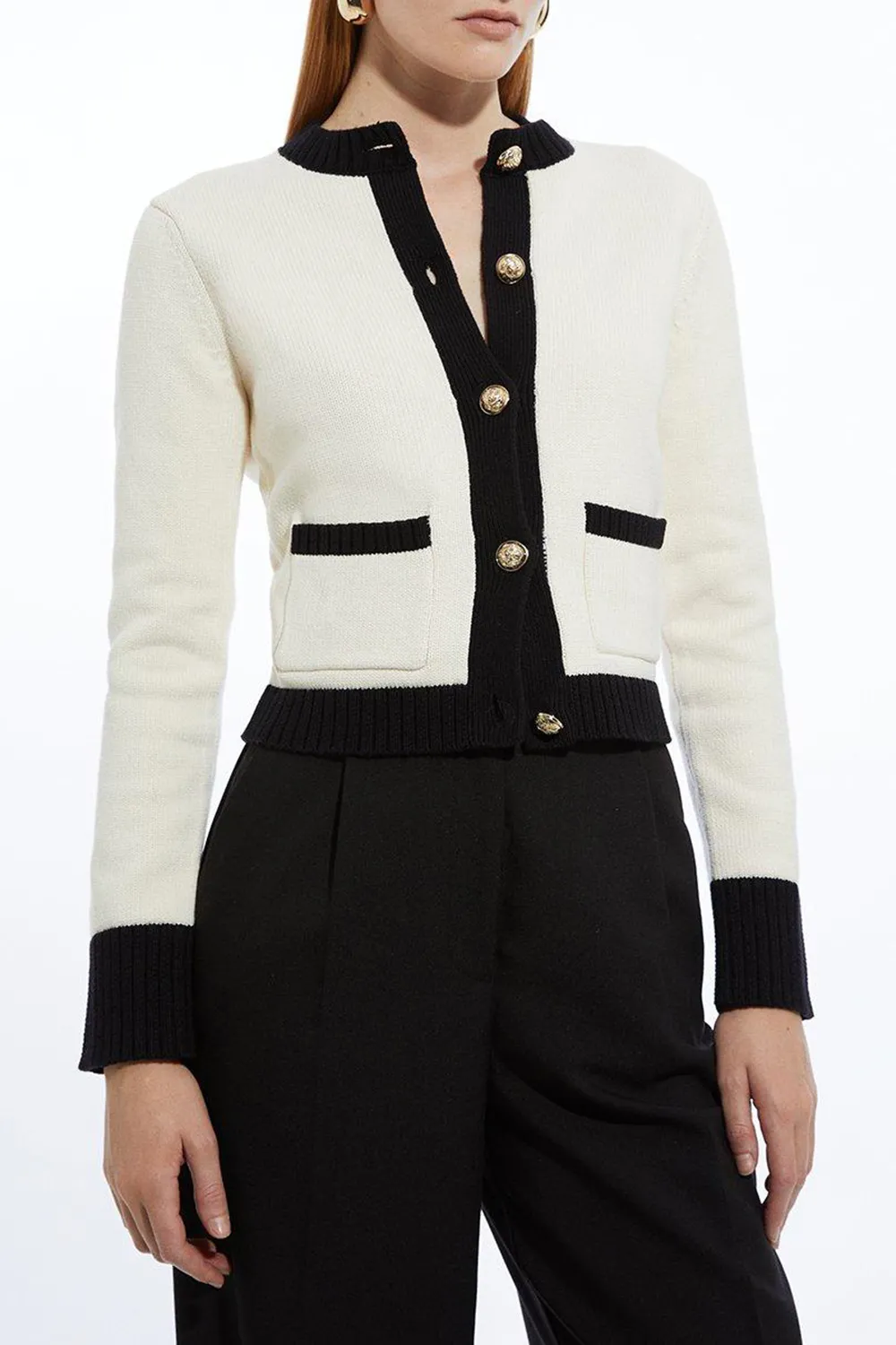 Cotton Cropped Knit Boxy Cardigan