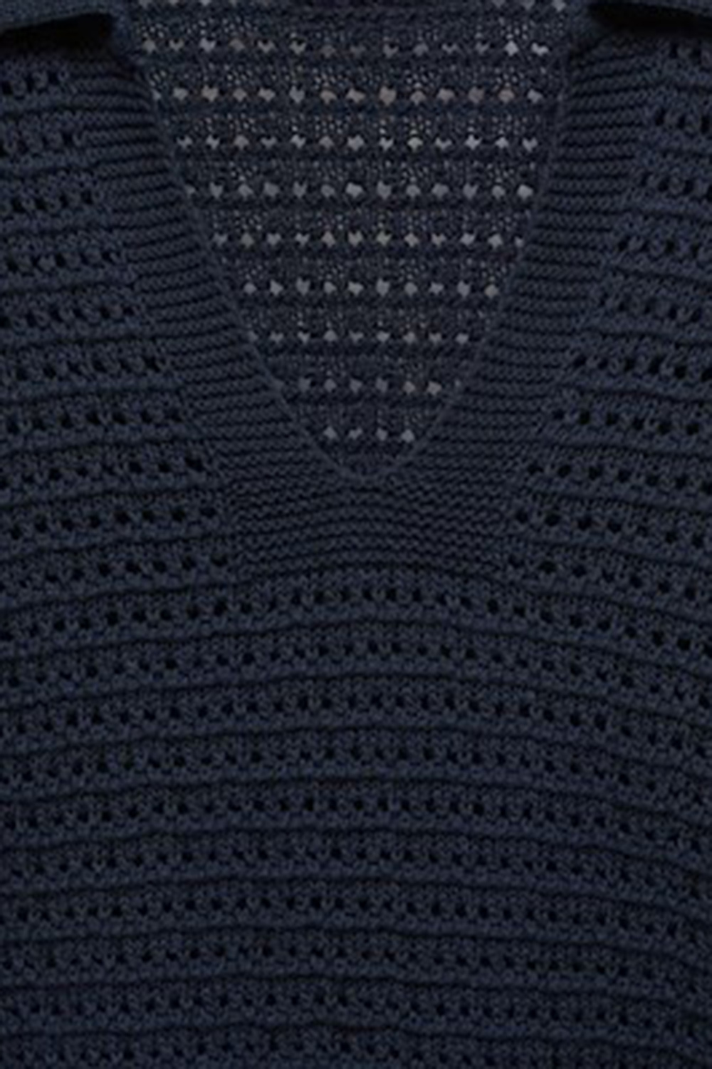 Openwork Knit Polo Neck Sweater