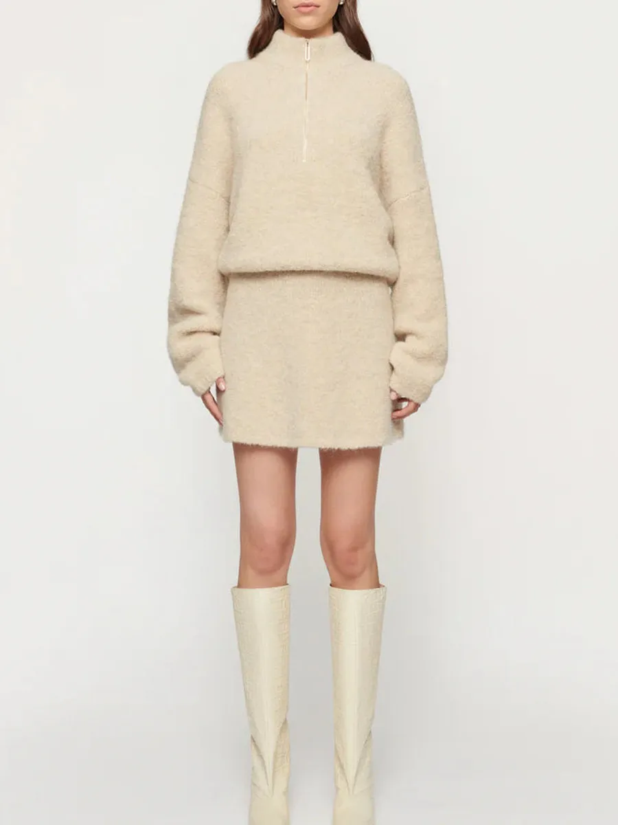 Beige Fuzzy Half Zip Jacket