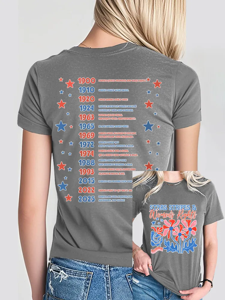 Woman'S Stars Stripes And Women'S Rights Crew Neck Short Sleeve T-Shirt