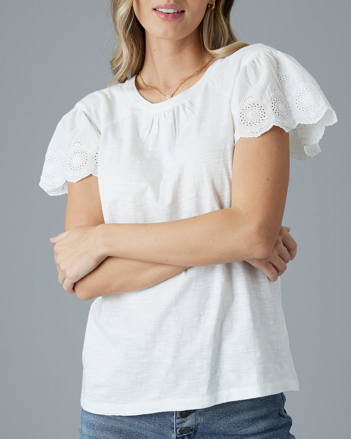 Casual T-Shirt With Delicate Eyelet Detailing