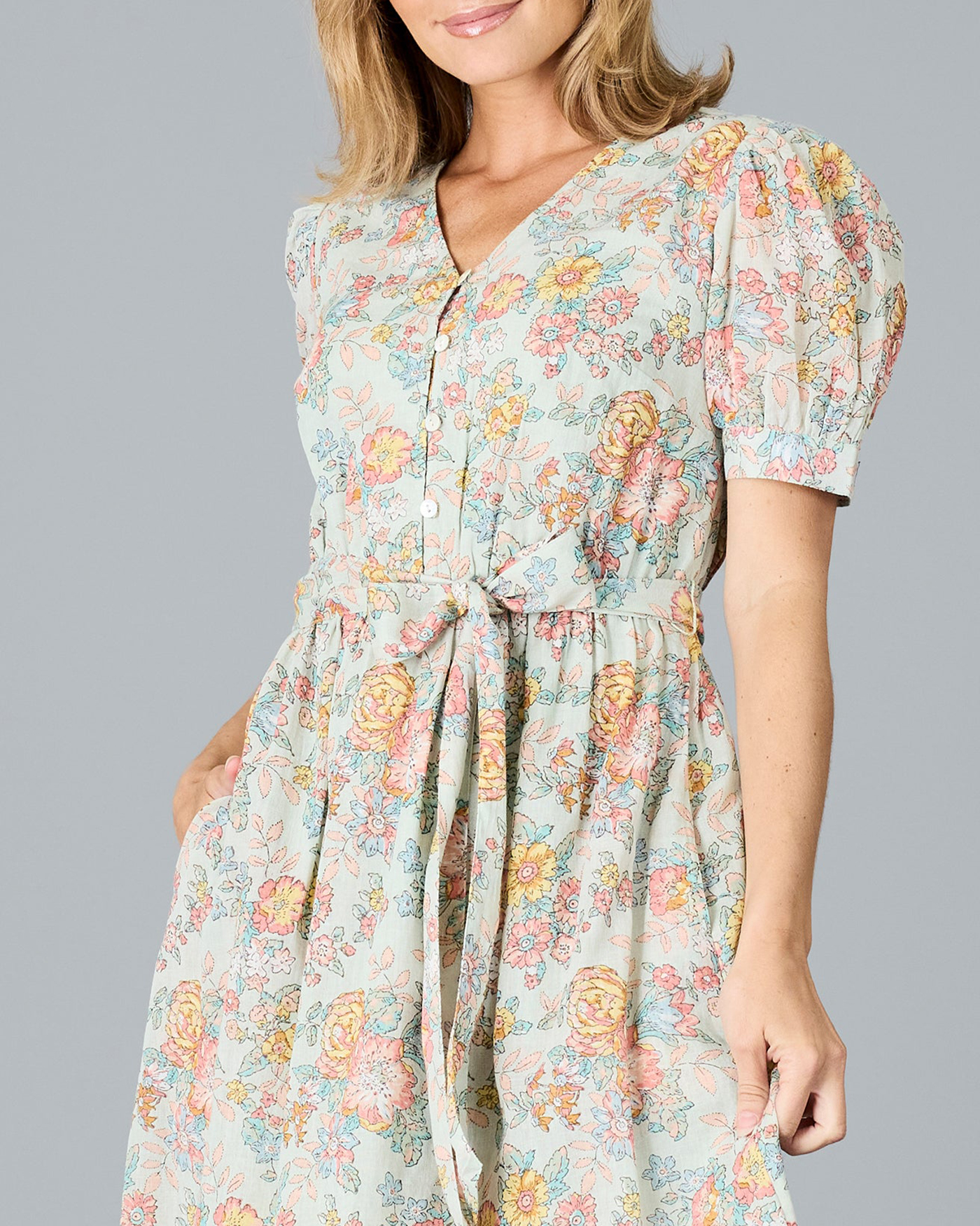 Pastel Floral Belted Dress