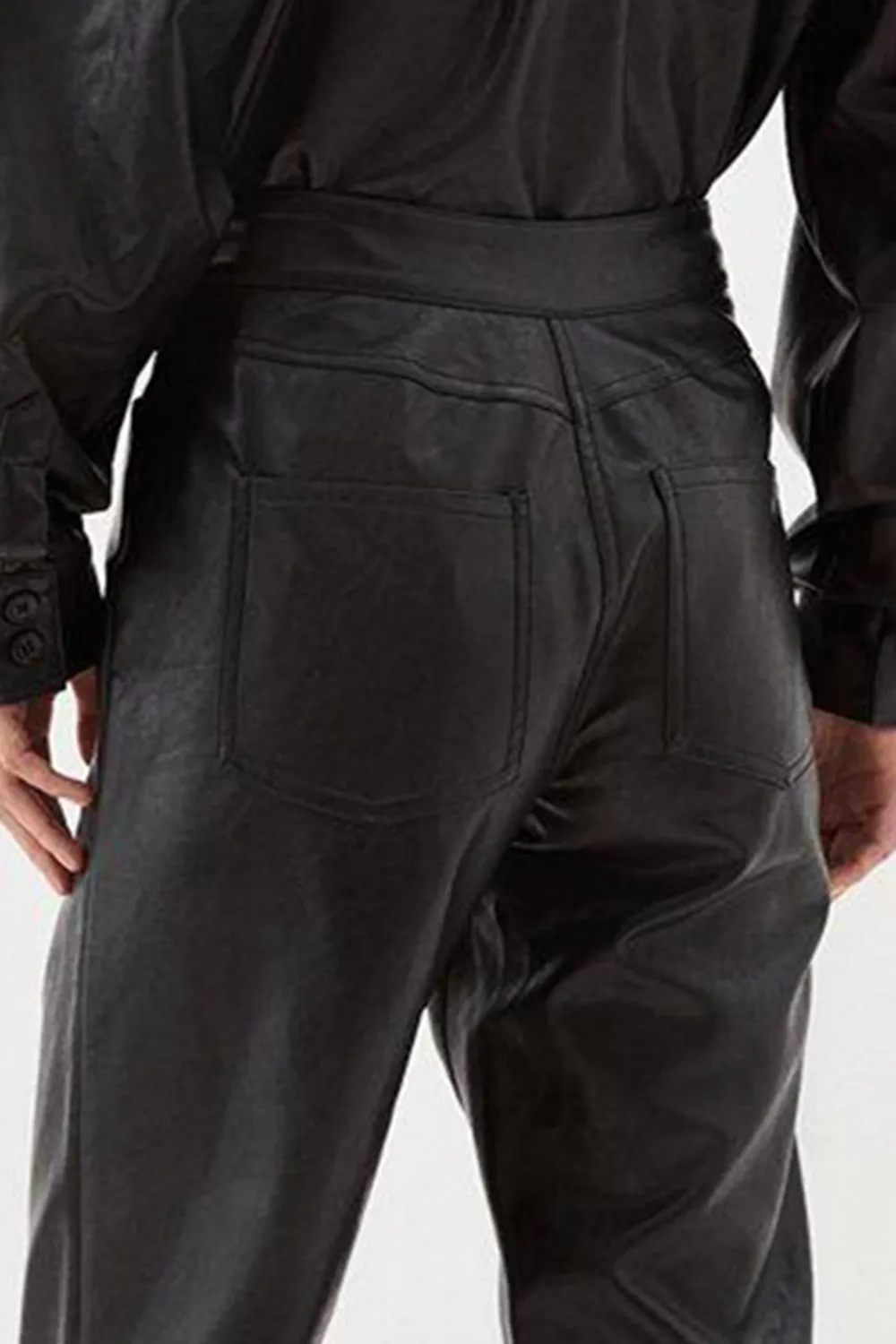 Faux Leather 5 Pocket Western Straight Leg Trousers