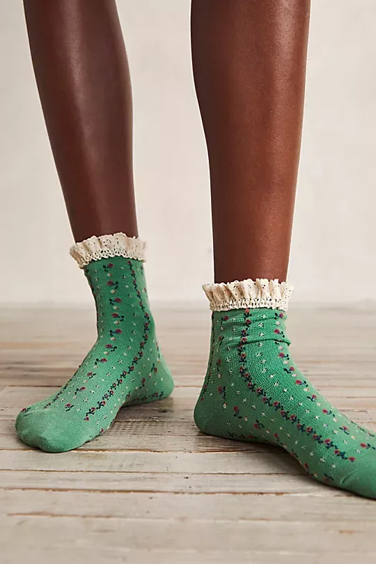 Floral Waffle Knit Socks Orange