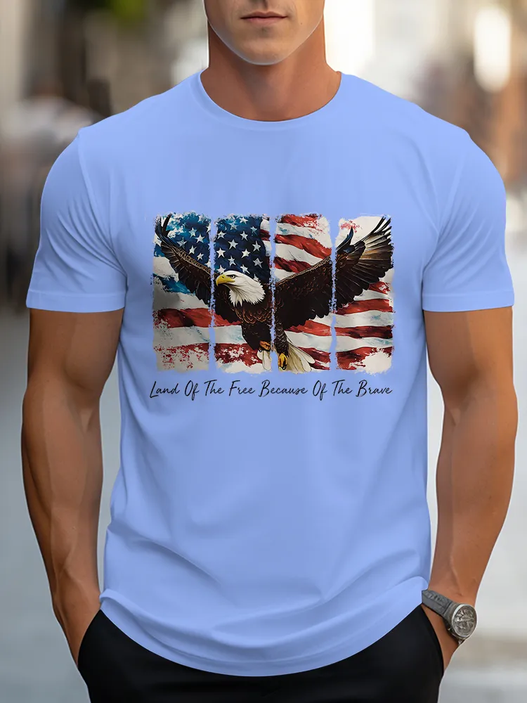 Man'S Land Of The Free Because Of The Brave Round-Neck Short-Sleeved T-Shirt