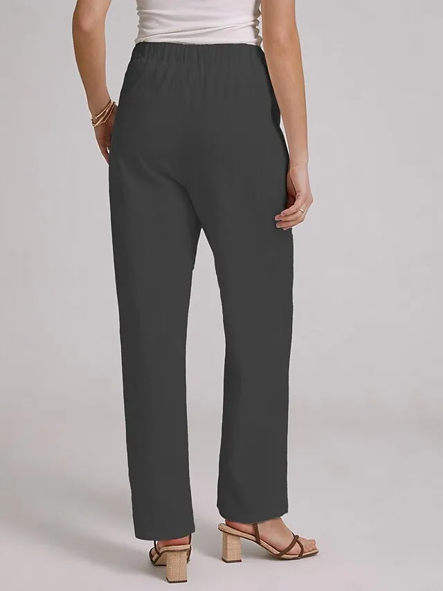 Women's Bootcut Culottes Wide Leg Chinos Cotton Faux Linen Solid Colored Baggy Mid Waist Lightweight Basic Wedding Daily Black White S M Spring &  Fall