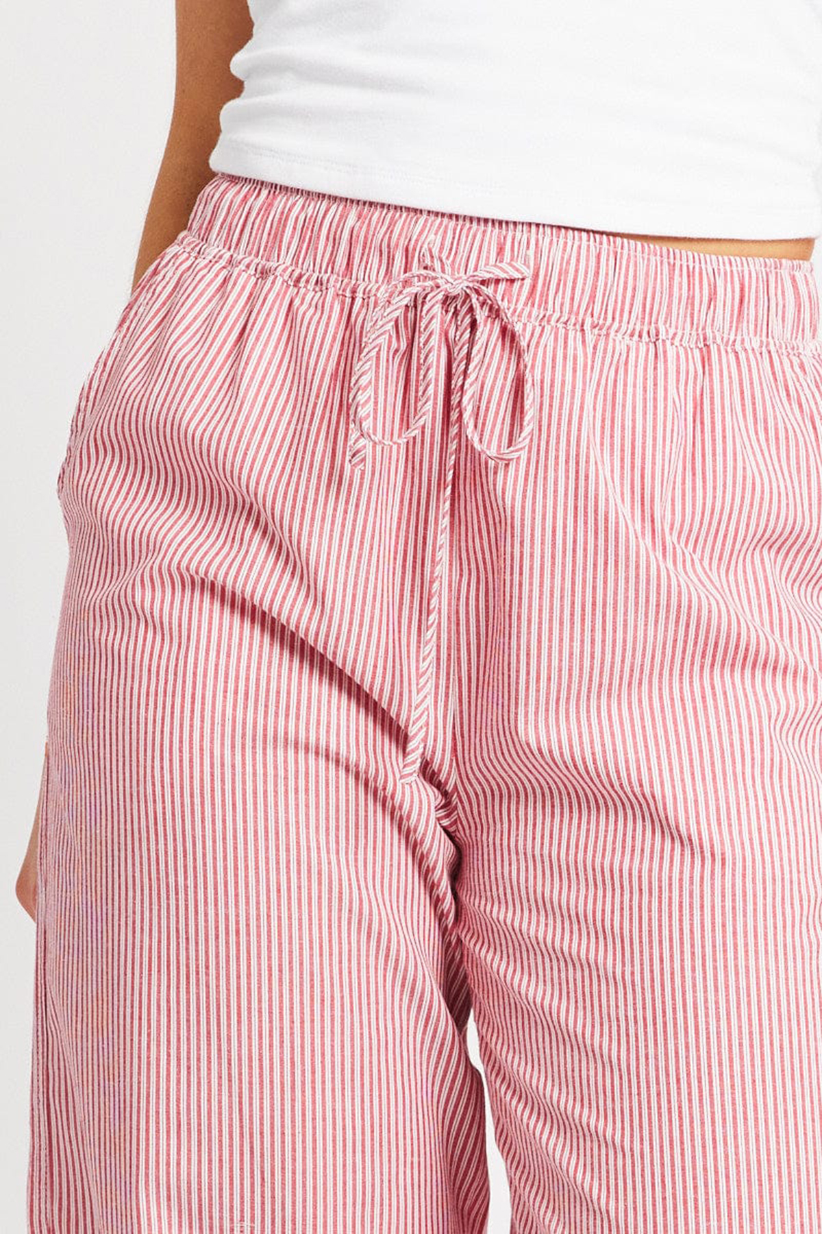 Red Stripe Wide Leg Pants High Rise