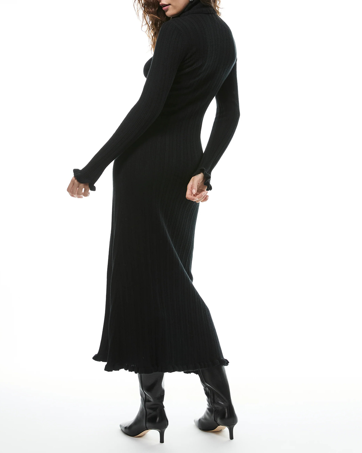 Black Long Sleeve Knit Midi Dress