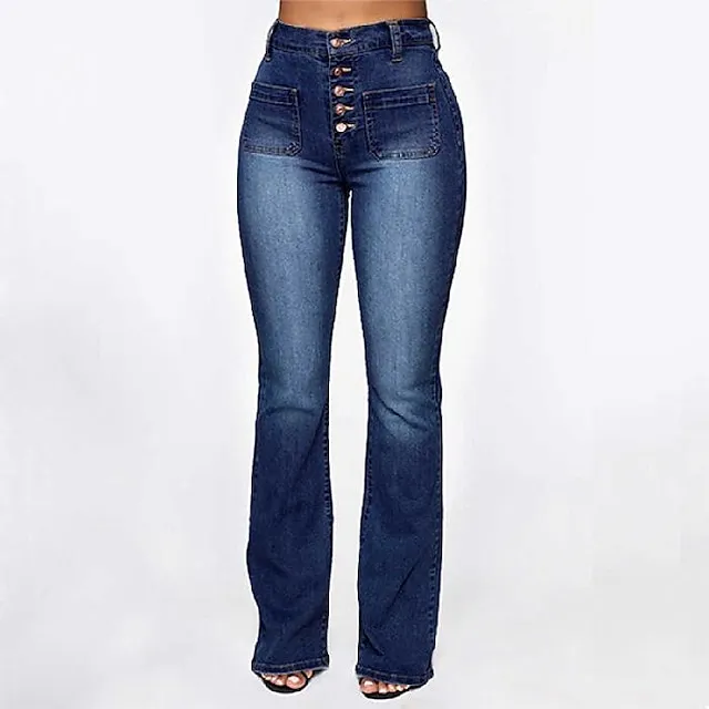 Women's Jeans Skinny Bootcut Full Length Denim Pocket High Cut Stretchy High Waist Fashion Office Casual Light Blue Dark Blue S M Autumn / Fall