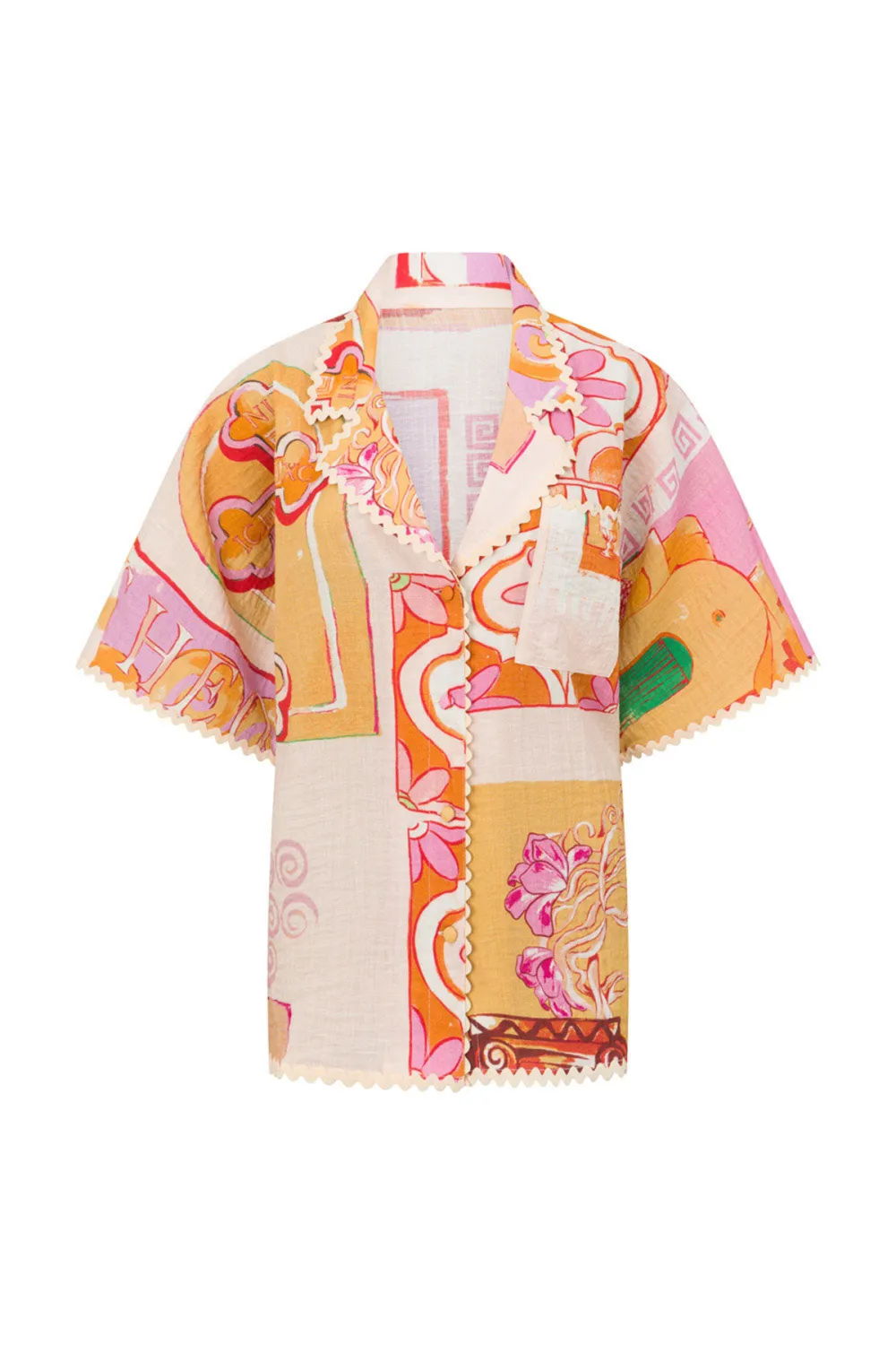Colorful Patterned Short Sleeve Blouse