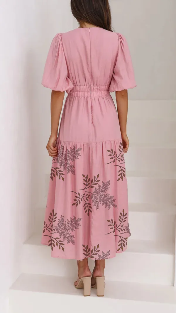 Solid Color Puffy Midi Dress