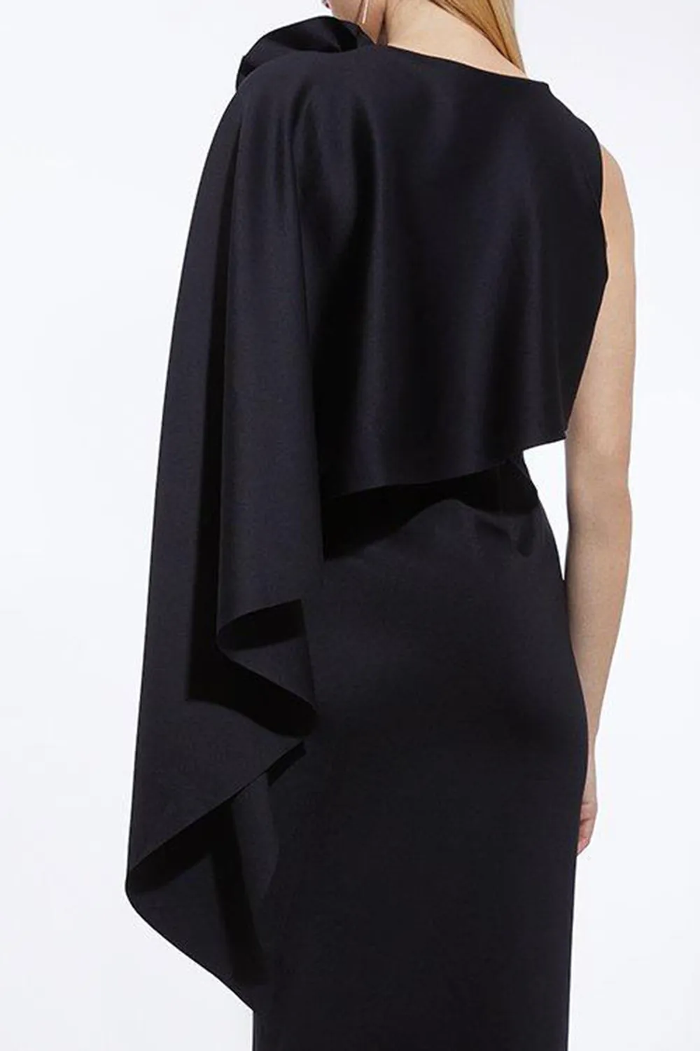 Scuba Crepe Dramatic Rosette Woven Cape Midi Dress