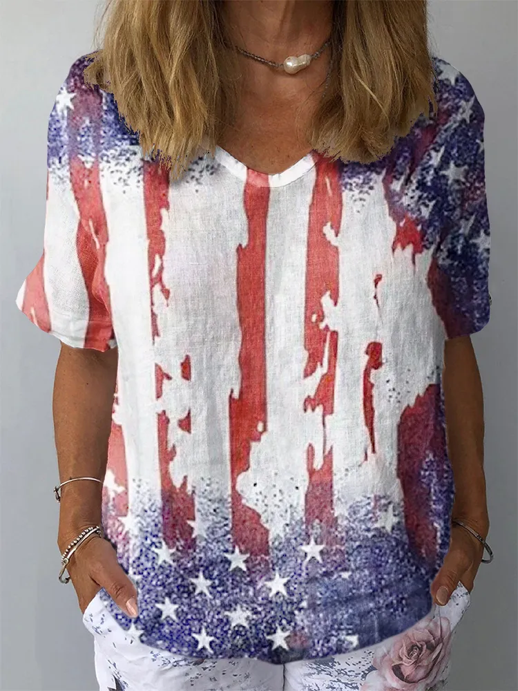 Women'S Independence Day V-Neck Short-Sleeve Shirt