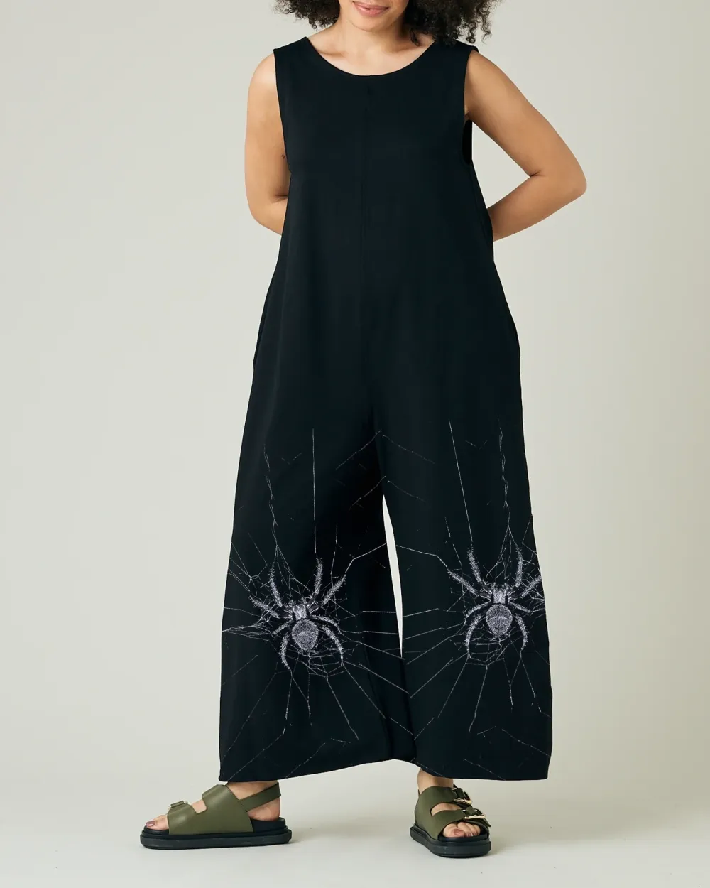 BLACK COTTON JERSEY JUMPSUIT