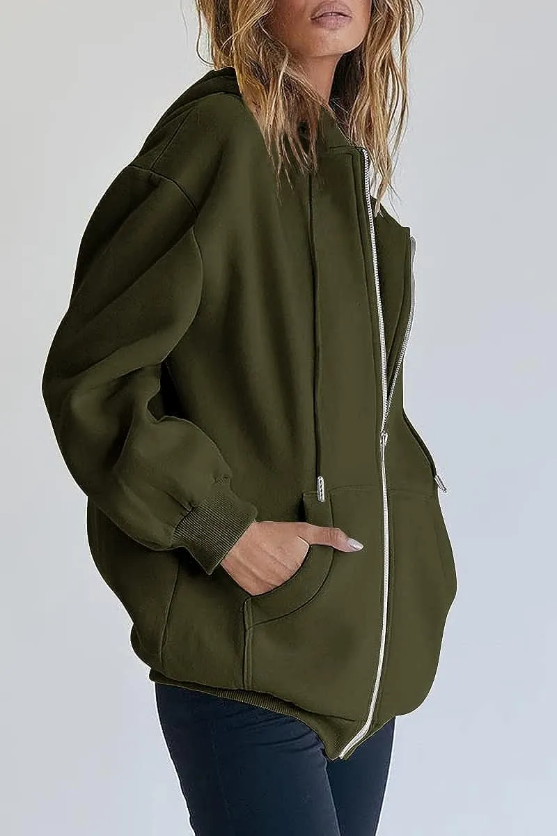 Women's Cute Hoodies Teen Girl Fall Jacket Oversized Sweatshirts Casual Drawstring Zip Up Y2K Hoodie with Pocket
