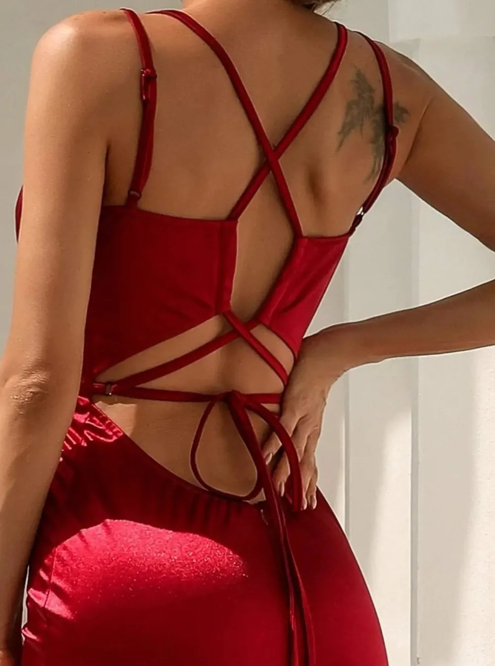 Lace Up Mermaid Satin Dress