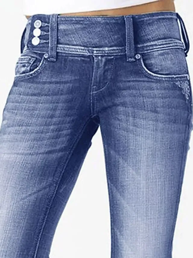 Women‘s Flare Low Rise Jeans Bootcut Full Length Denim Wide Leg Micro-elastic High Waist Fashion Casual Daily Light Blue Black S M
