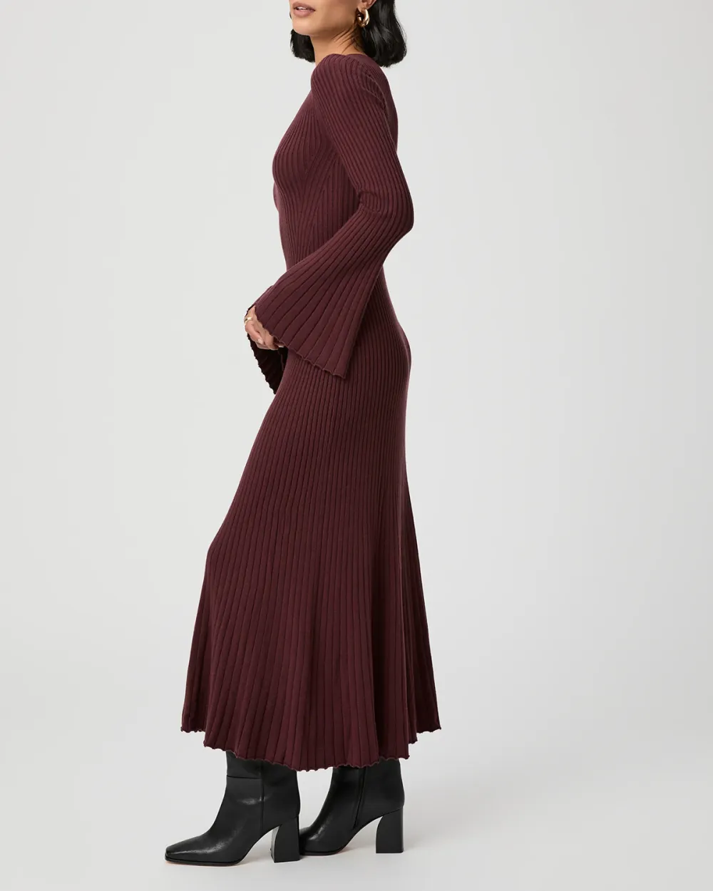 Burgundy Ribbed Long Sleeve Maxi Dress