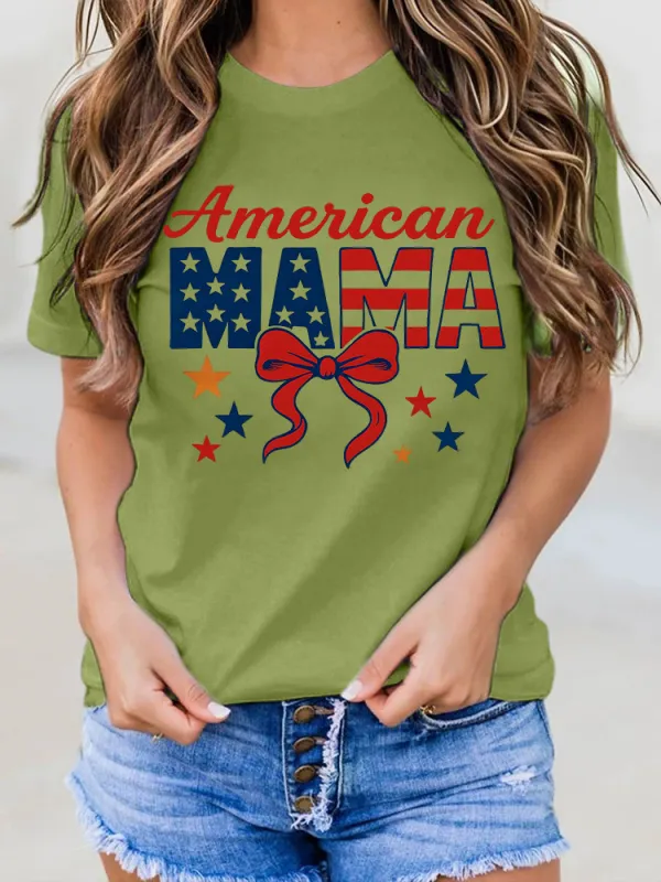 Woman'S American Mama Print Short-Sleeved T-Shirt