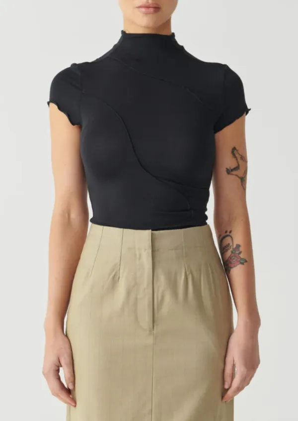 Black Mock Neck Short Sleeve Top