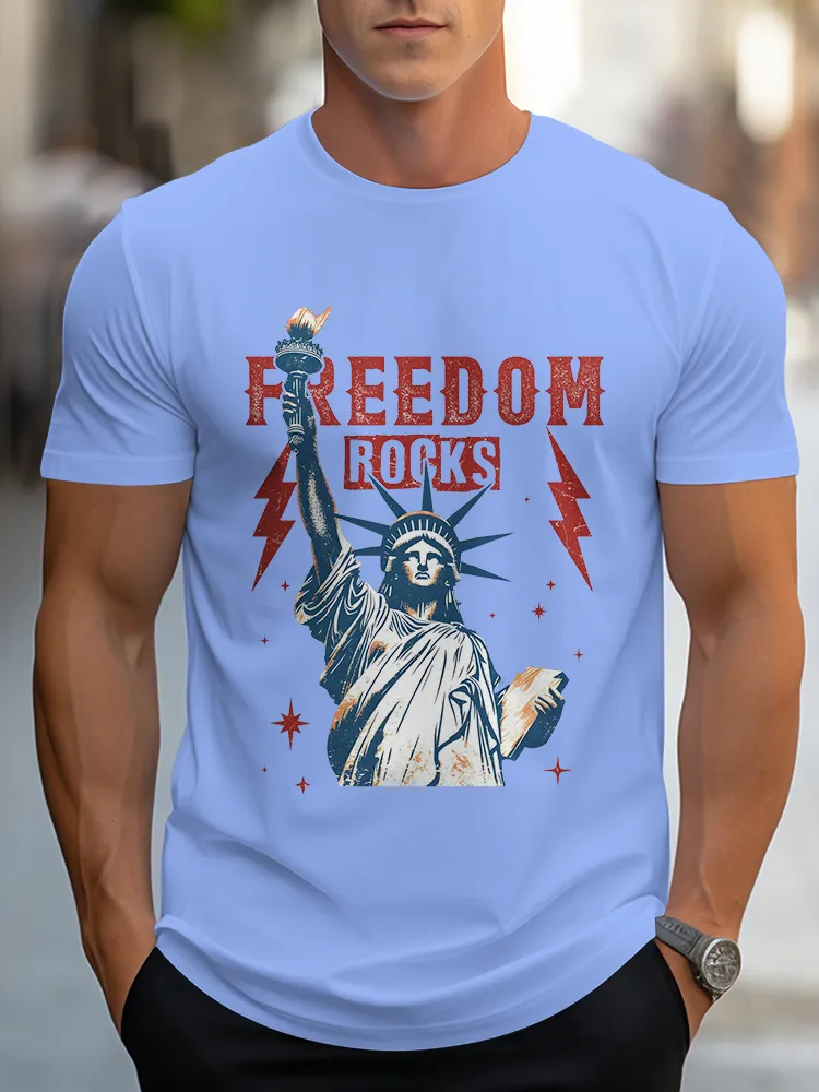 Man'S Freedom Rocks Round-Neck Short-Sleeved T-Shirt