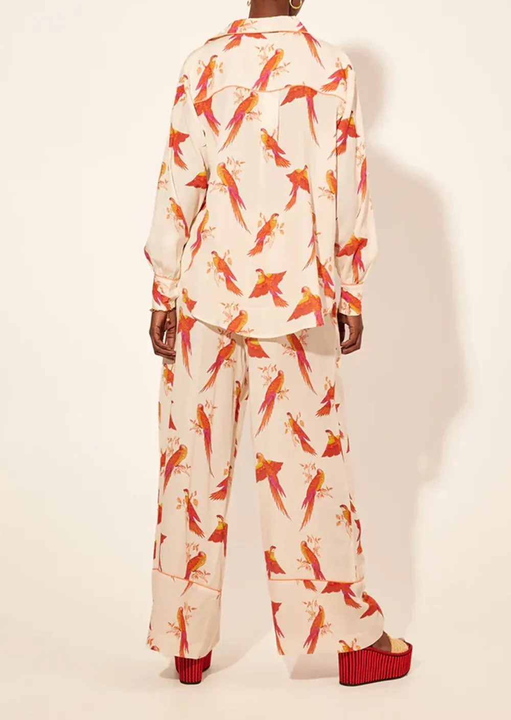 Orange Floral Strapless Wide Leg Pants