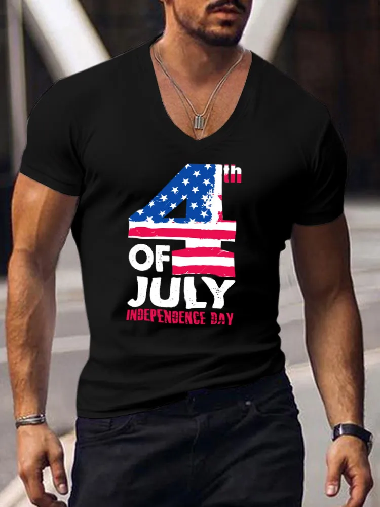 Men'S 4Th Of July Independence Day Print Short-Sleeved V-Neck T-Shirt