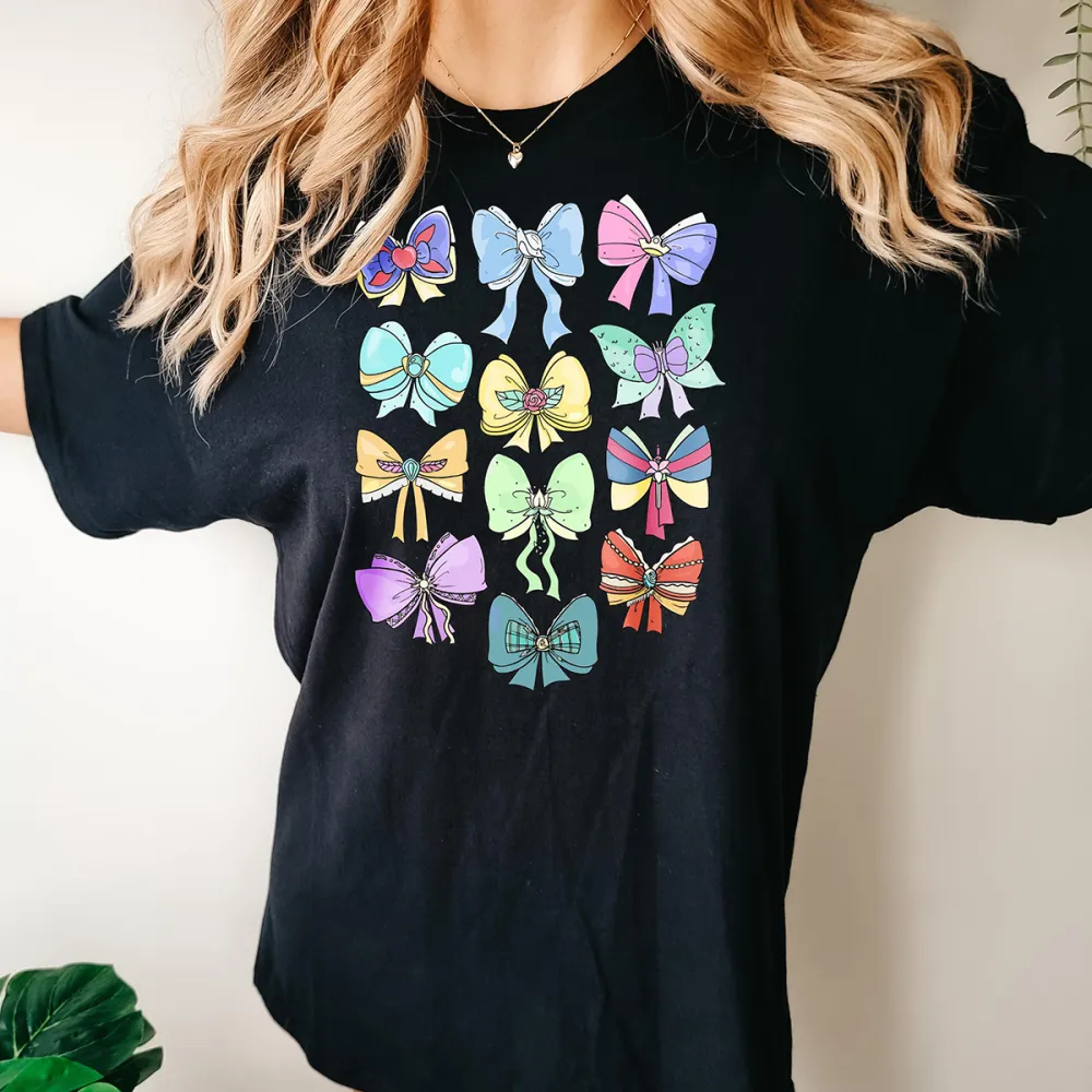 T-Shirt Colorful Bow Women Printed Round Neck Short Sleeve
