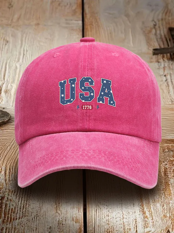 USA 1776 Print Washed Baseball Cap