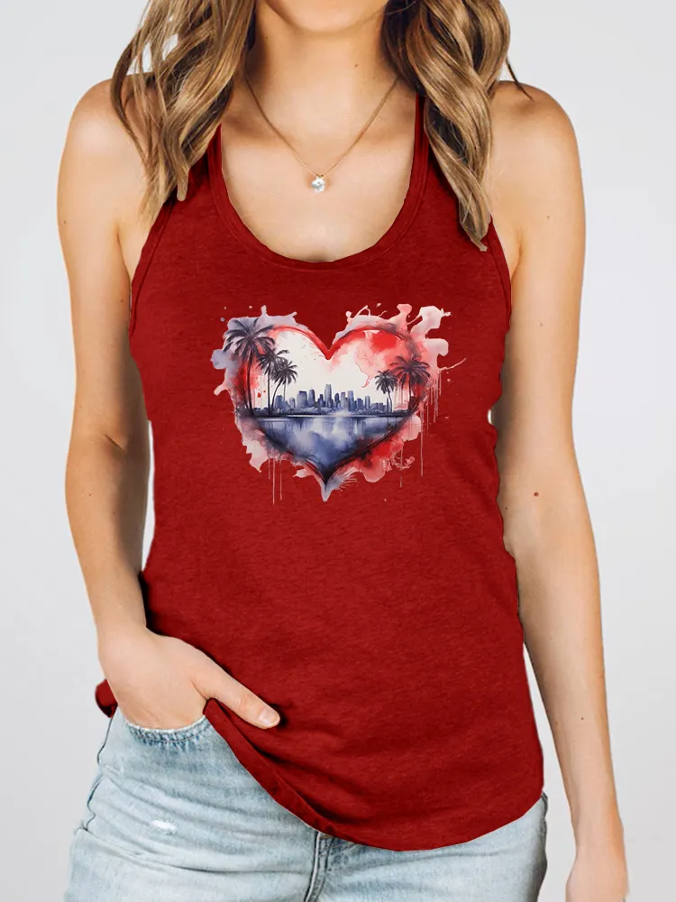 Women'S Heart-Shaped Landscape Painting Print Round-Necked Sleeveless Vest