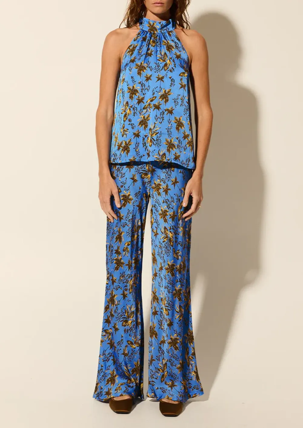 Blue Floral Wide Leg Pants