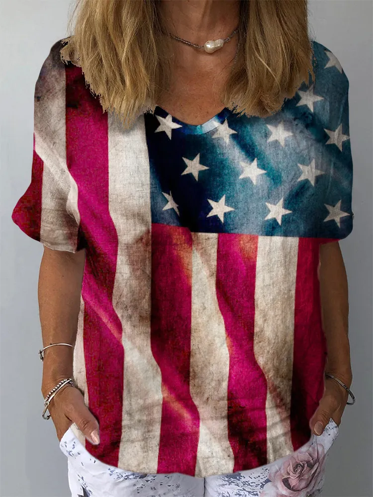 Women'S Independence Day V-Neck Short-Sleeve Shirt
