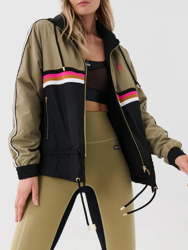 Color Blocked Zip Up Bomber Jacket