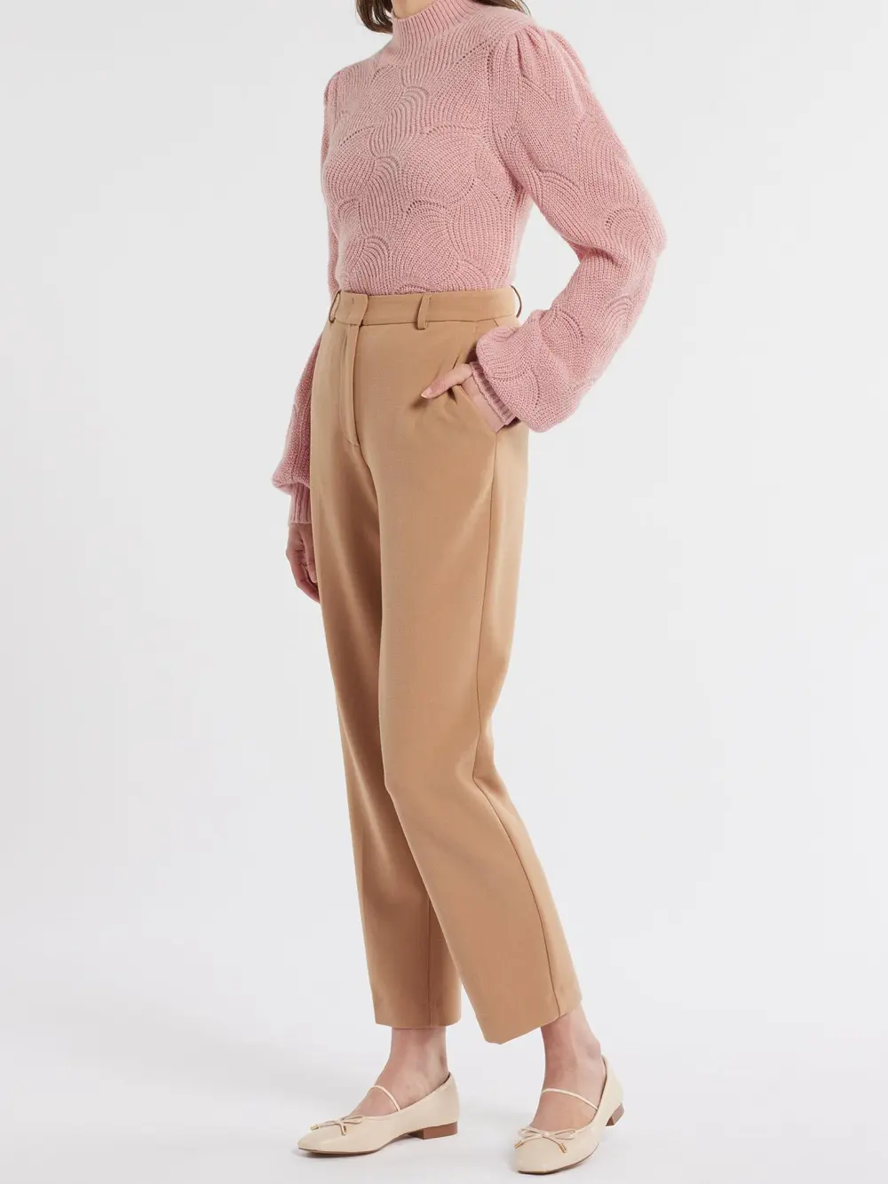 Chic Sand Collar Pointelle Jumper