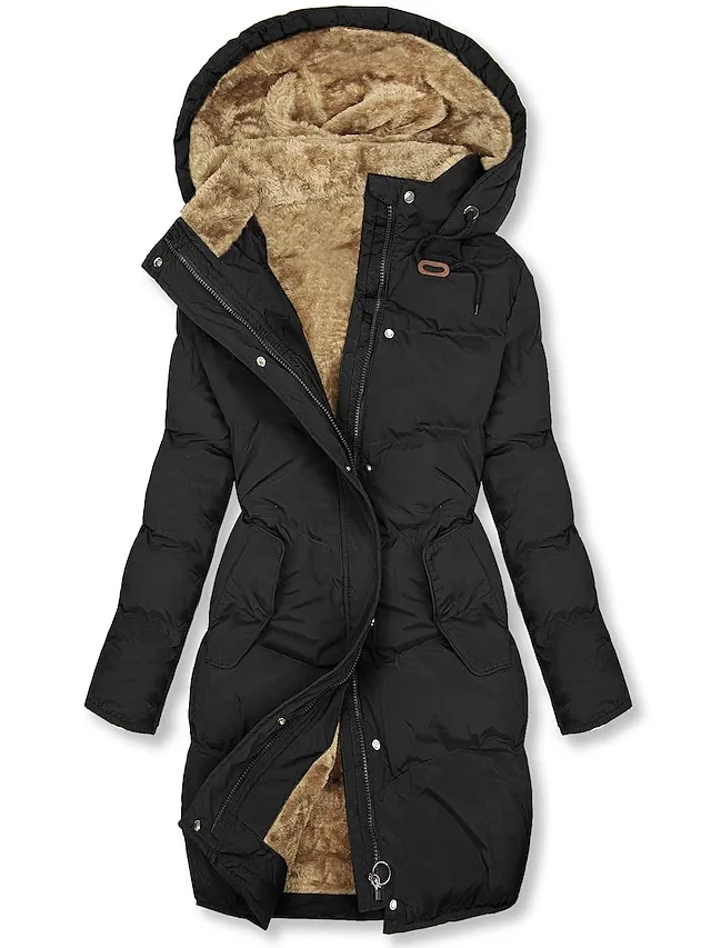 Women's Puffer Jacket Winter Windproof Jacket Winter Coat Comfortable Street Casual Daily Zipper Pocket Hoodie Casual Street Style Plain Regular Fit Outerwear Long Sleeve Winter Fall Green