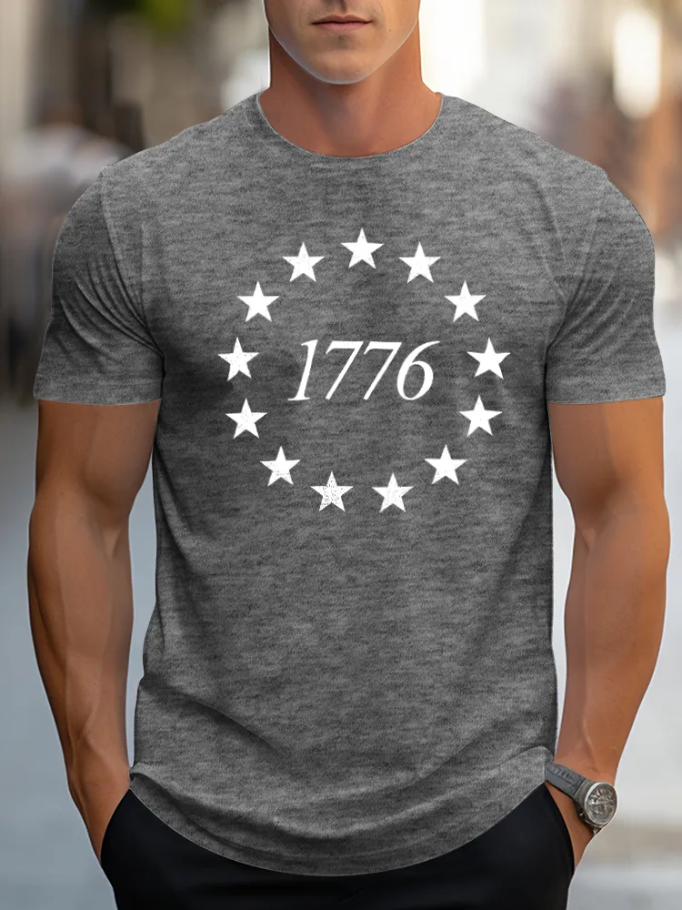 Man'S 1776 Print Round-Neck Short-Sleeved T-Shirt