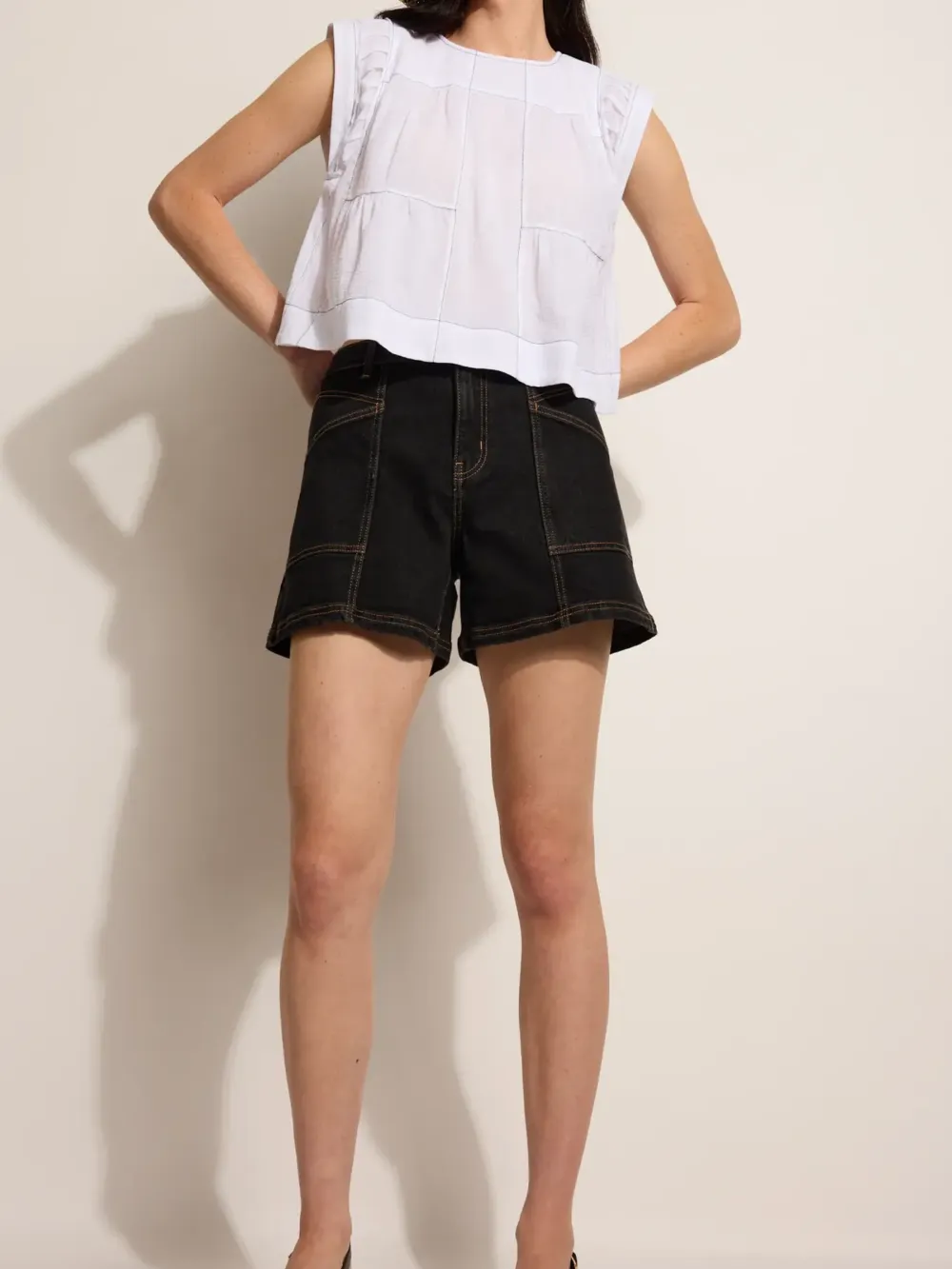 Washed Black Denim Short