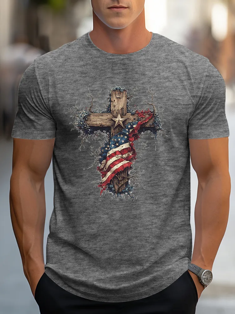 Man'S Independence Day and Faith Round-Neck Short-Sleeved T-Shirt