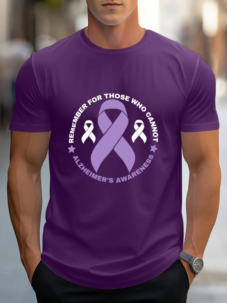 Men'S Round-Neck Short-Sleeved T-Shirt Remember For Those Who Cannot Alzheimer'S Awareness Prints
