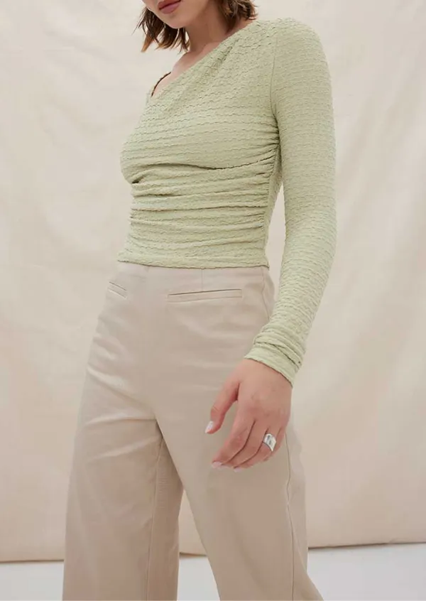 Ruched One Shoulder Long Sleeve Top