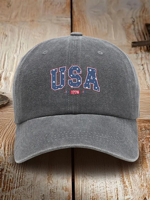 USA 1776 Print Washed Baseball Cap