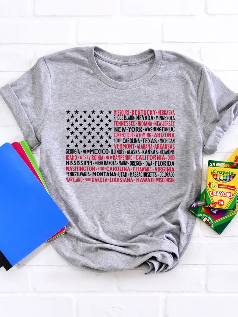 Vintage American Flag 4Th Of July Teacher T-Shirt