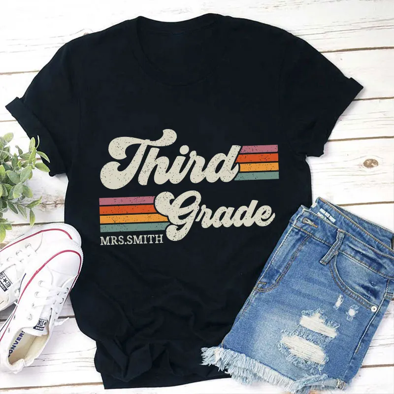 Four-Color Horizontal Stripe Pattern T-Shirt