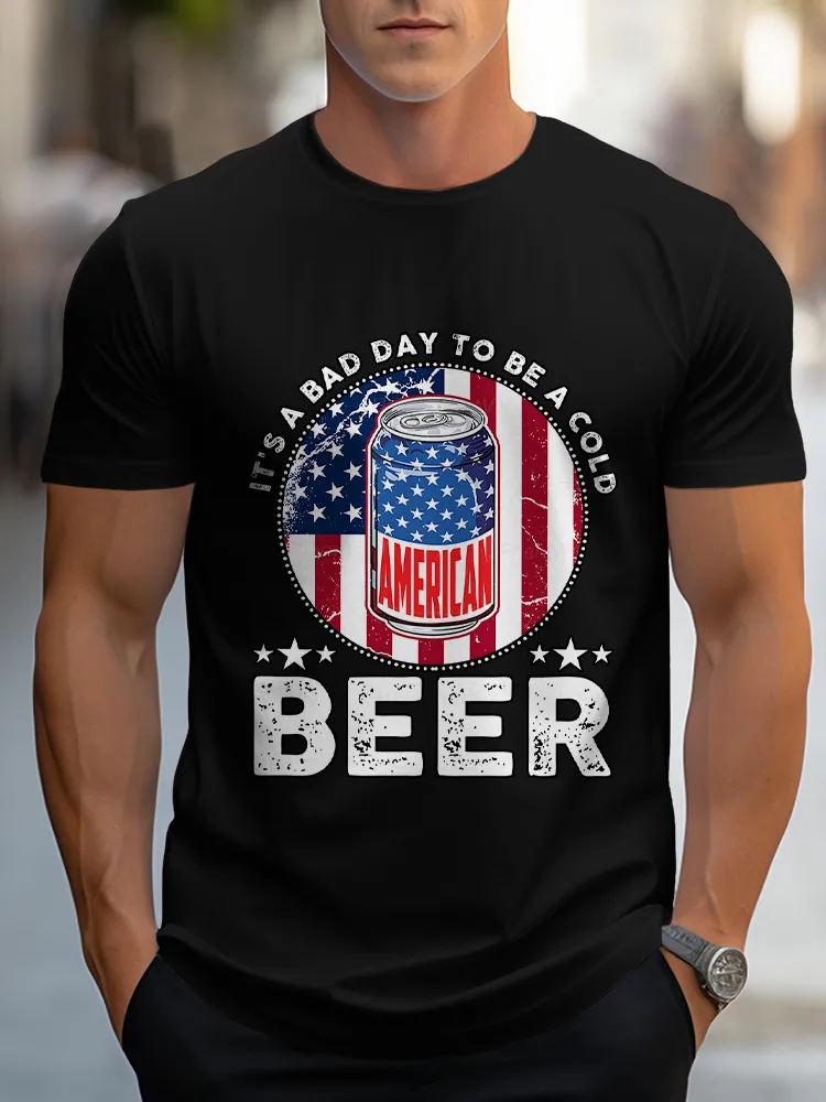 Man'S It'S A Bad To Be A Cold Beer Round-Neck Short-Sleeved T-Shirt
