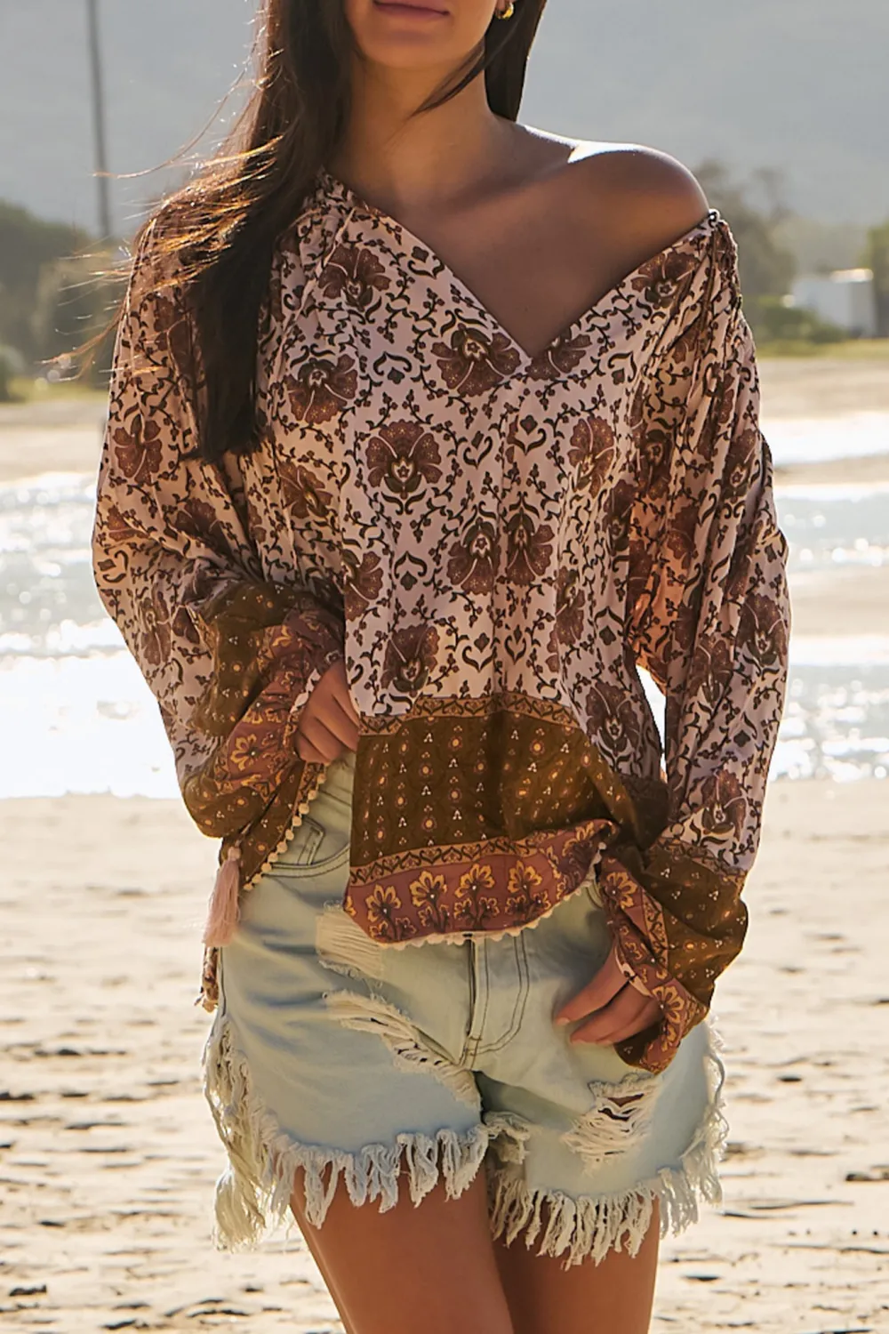 Neck Tie With Tassel Detail Blouse
