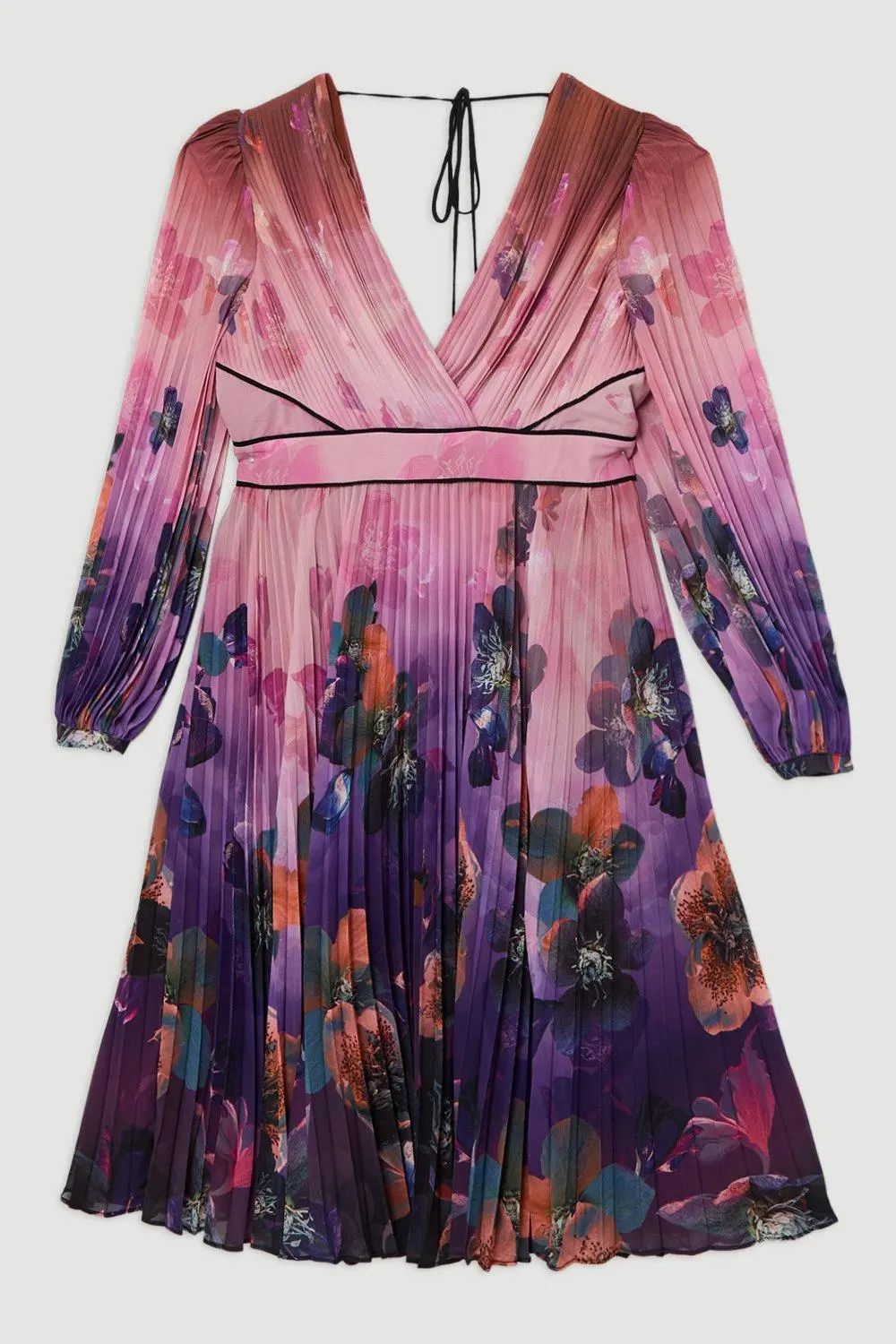 Plus Size Floral Soft Pleated Long Sleeve Maxi Dress