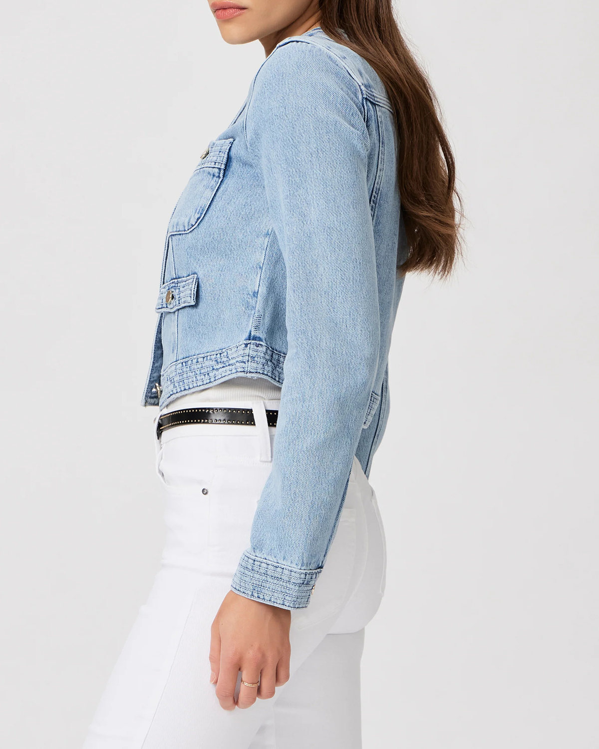 Light Blue Collarless Denim Jacket