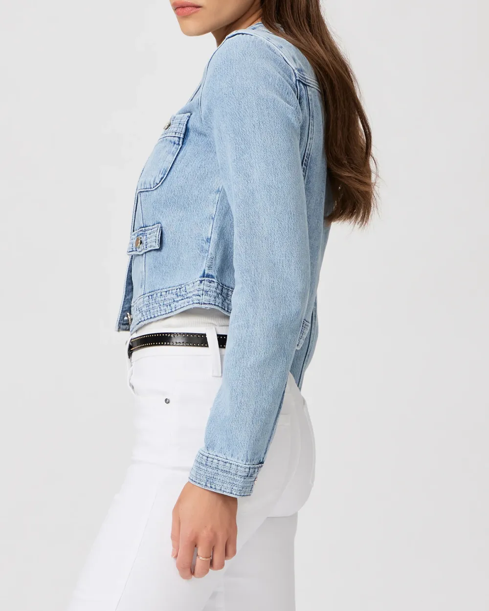 Light Blue Collarless Denim Jacket